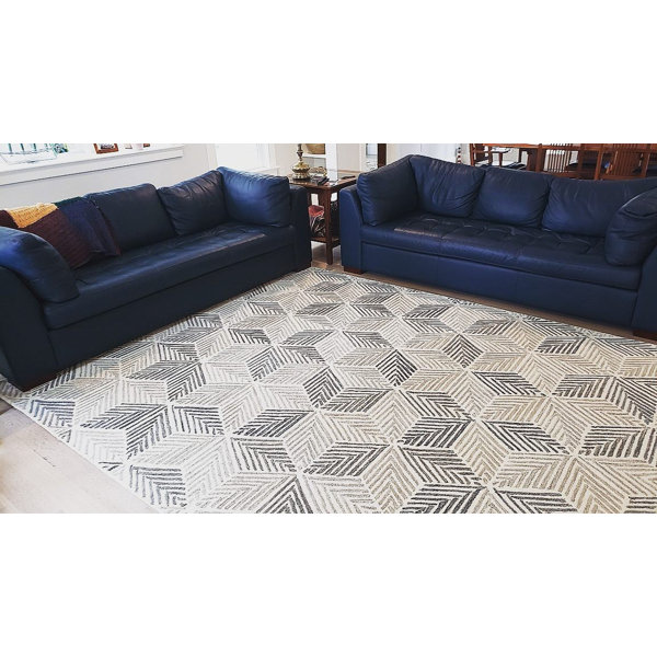 Dash and Albert Rugs Karari Looped/Hooked Wool Geometric Area Rug in Gray/Blue & Reviews Perigold